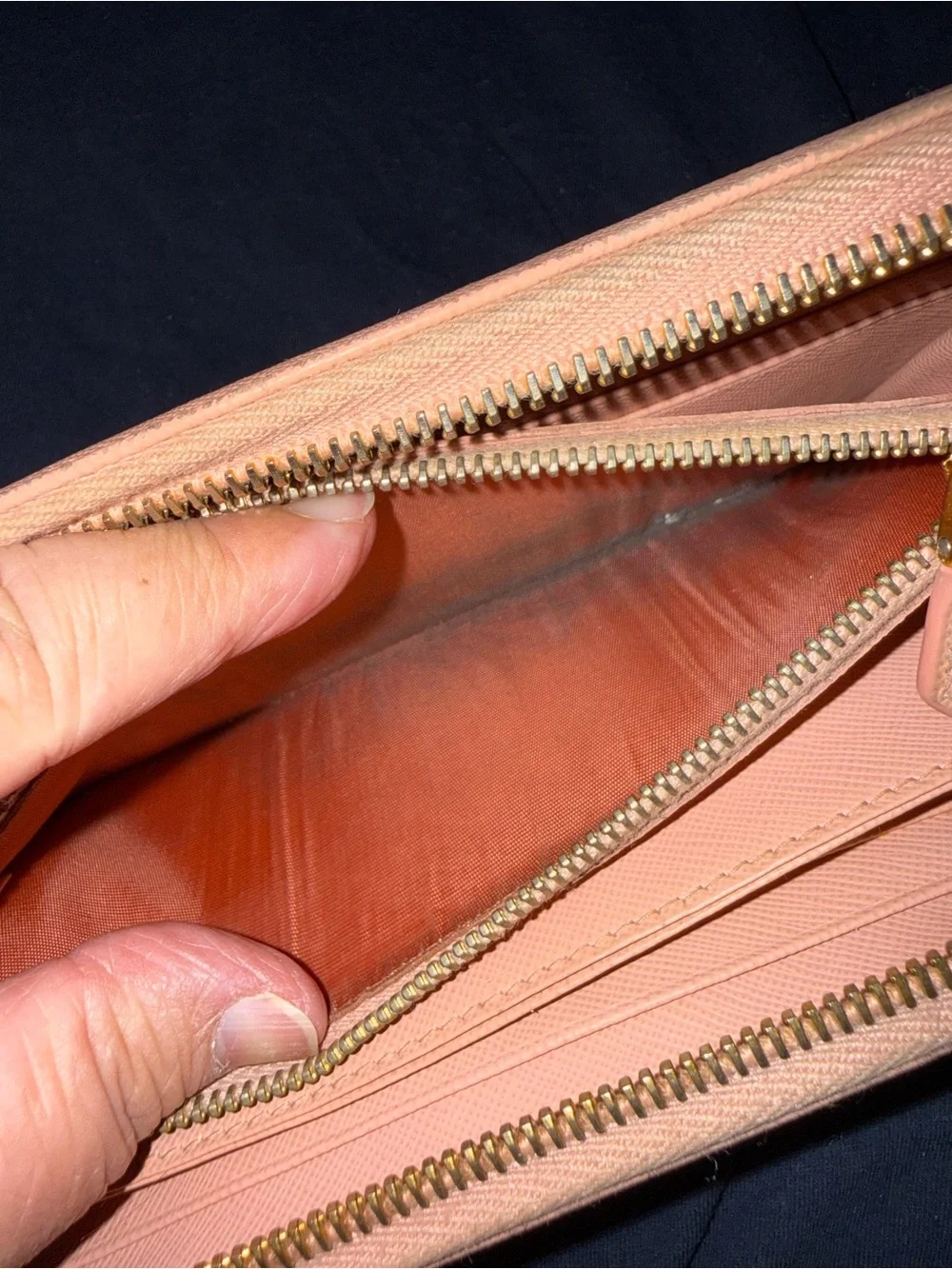 Prada Bow Zip-Around Wallet in Pale Peach with Gold Logo